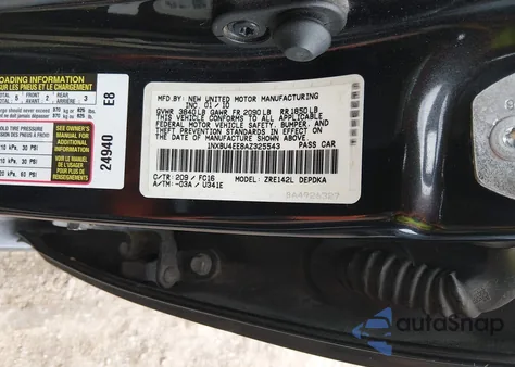 2010 Toyota Corolla Le из США, поврежденный, VIN 1NXBU4EE8AZ325543